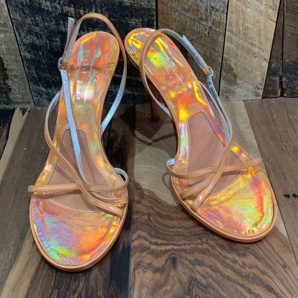 Michel Perry Iridescent Orange Strappy Heels